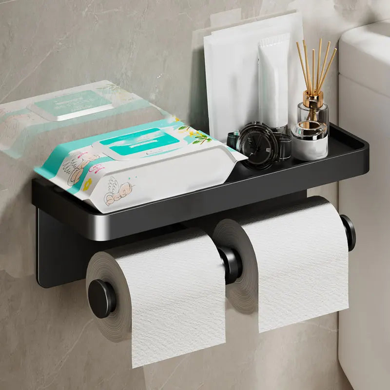 Toilet Paper Holder with Phone Shelf - Single/Double Roll (Aluminum)