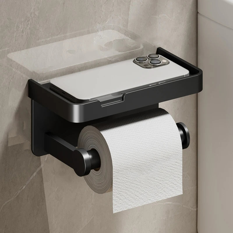 Toilet Paper Holder with Phone Shelf - Single/Double Roll (Aluminum)