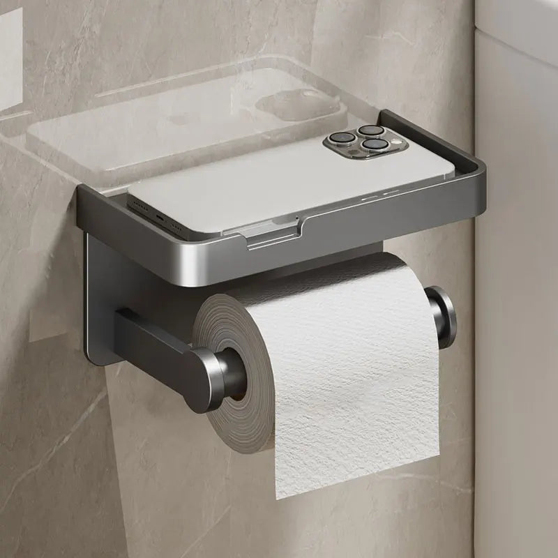 Toilet Paper Holder with Phone Shelf - Single/Double Roll (Aluminum)
