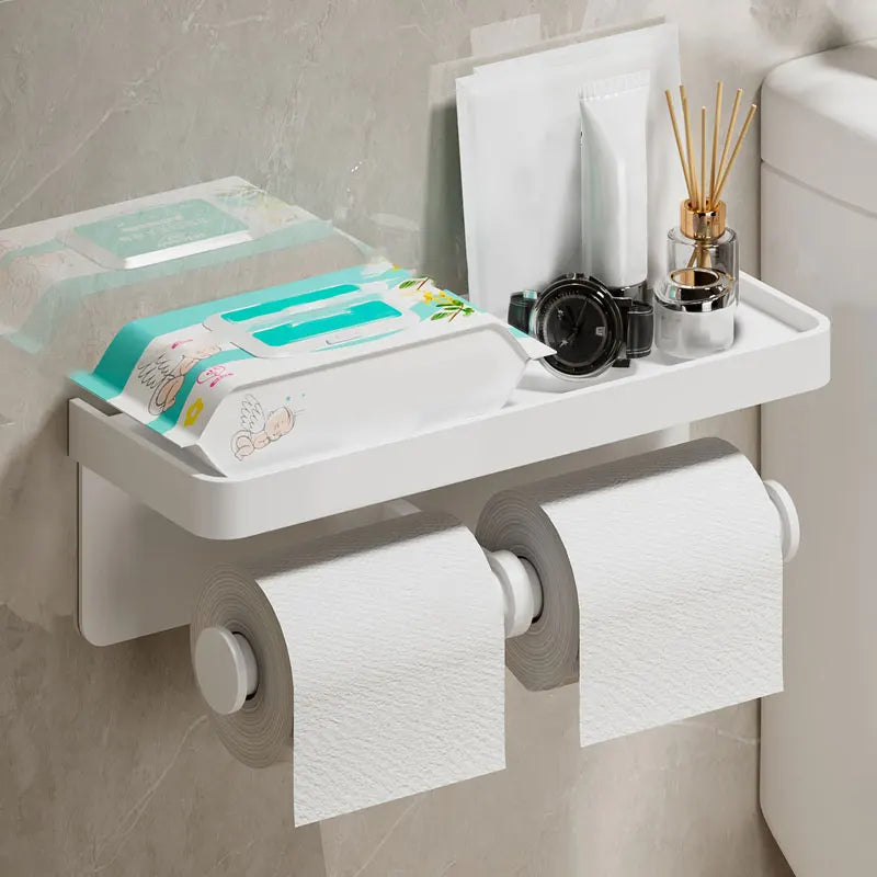 Toilet Paper Holder with Phone Shelf - Single/Double Roll (Aluminum)