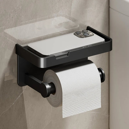 Toilet Paper Holder with Phone Shelf - Single/Double Roll (Aluminum)